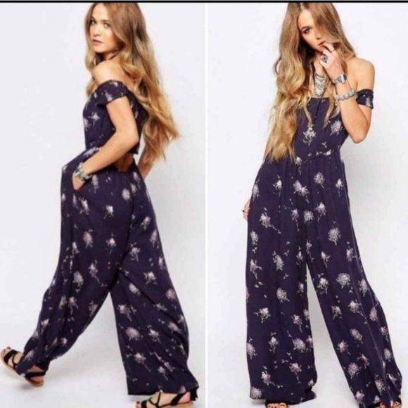 Free People Pants - Free People purple floral Romper jumpsuit size small